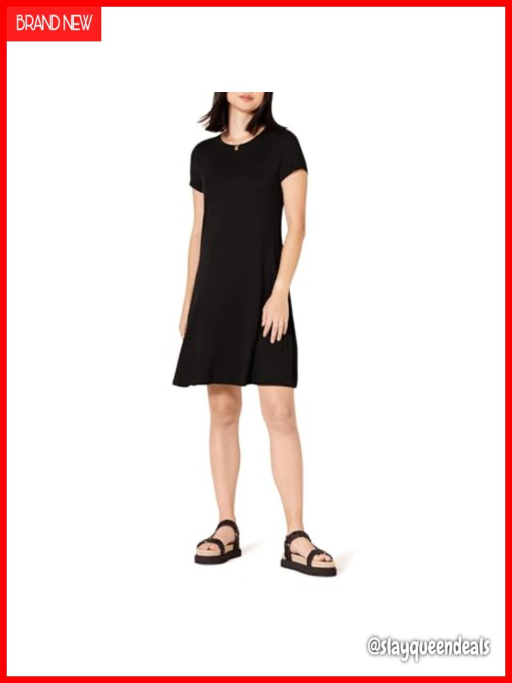Women's Short Sleeve Scoopneck Swing Dress Mini Rayon Stretch Jersey